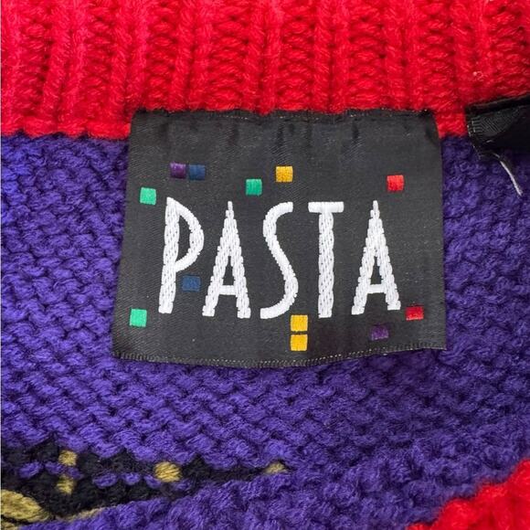 80’s RETRO Chunky knit Red and Purple Sweater by PASTA Size medium - Picture 3 of 9